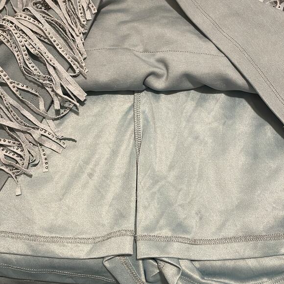 Nylon Apparel Spotlight Stealer Rhinestone Fringe Mini Skort Denim Blue 2XL - Picture 7 of 8